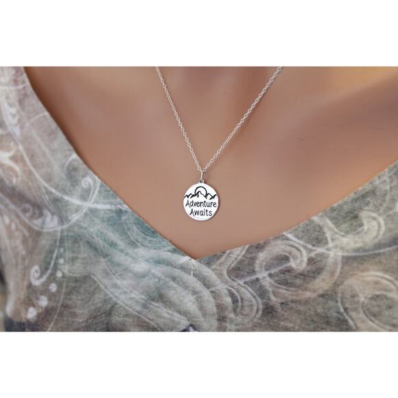 Sterling Silver Message Pendant - Adventure Awaits Necklace - Picture 2 of 3